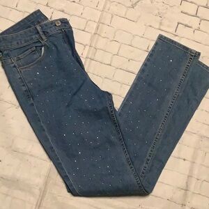 Juniors blue skinny jeans bling on front size 27 high-rise waist guc 27x29